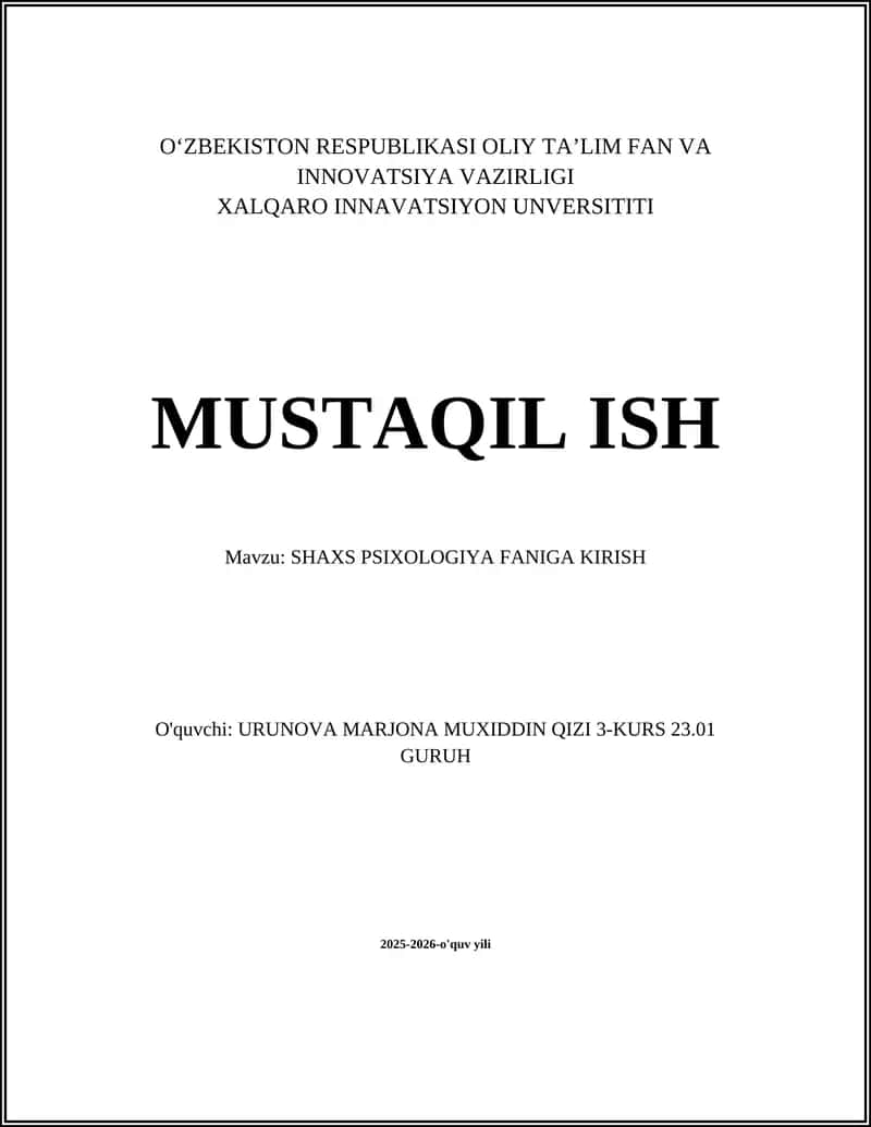 SHAXS PSIXOLOGIYA FANIGA KIRISH