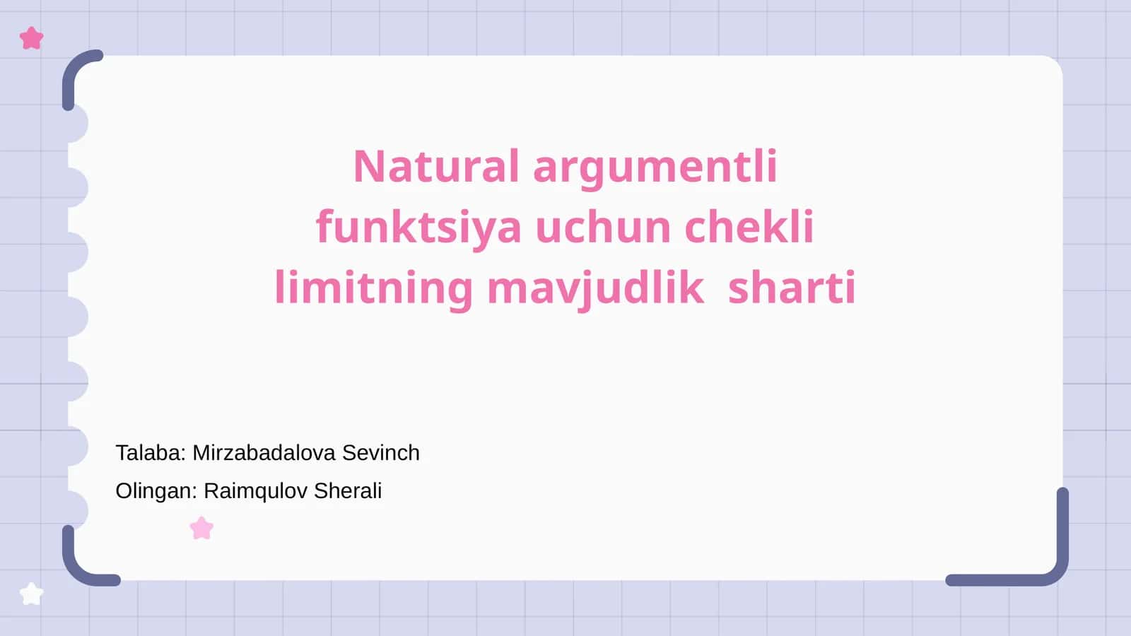 Natural argumentli funktsiya uchun chekli limitning mavjudlik sharti