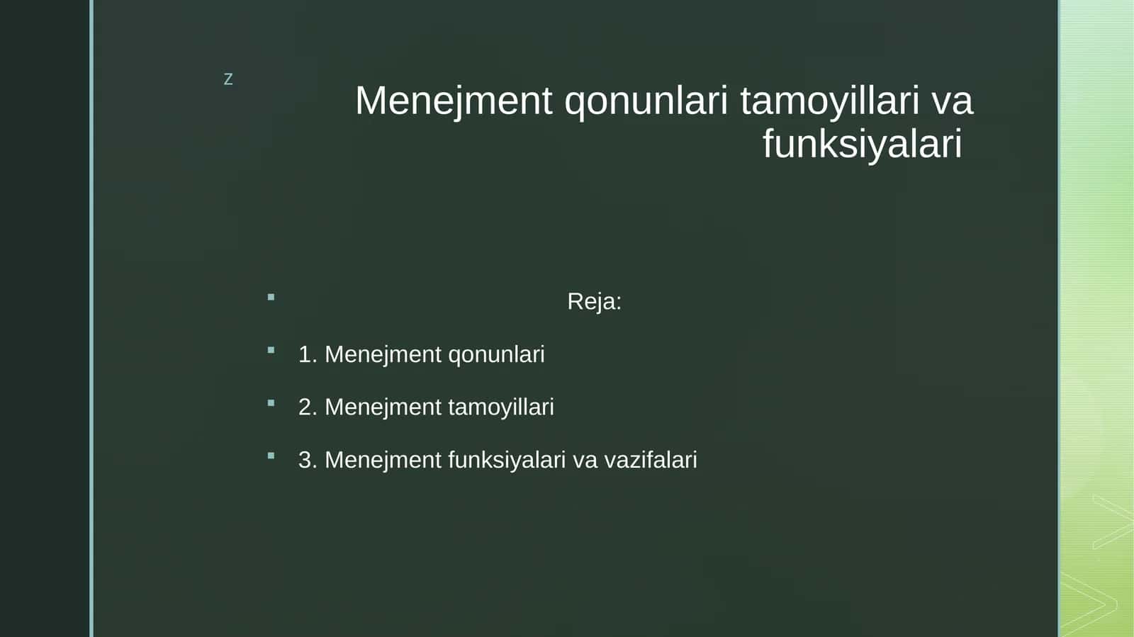 Menejment qonunlari tamoyillari va funksiyalari
