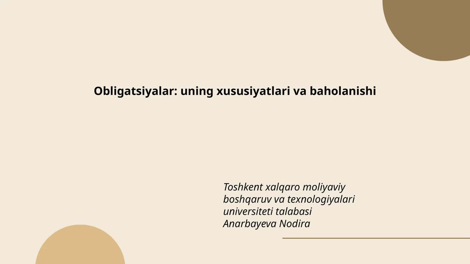 Obligatsiyalar: uning xususiyatlari va baholanishi