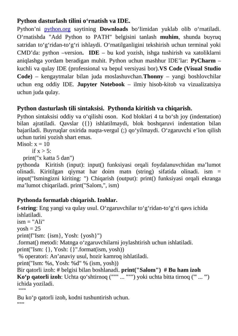 Python dasturlash tili sintaksisi