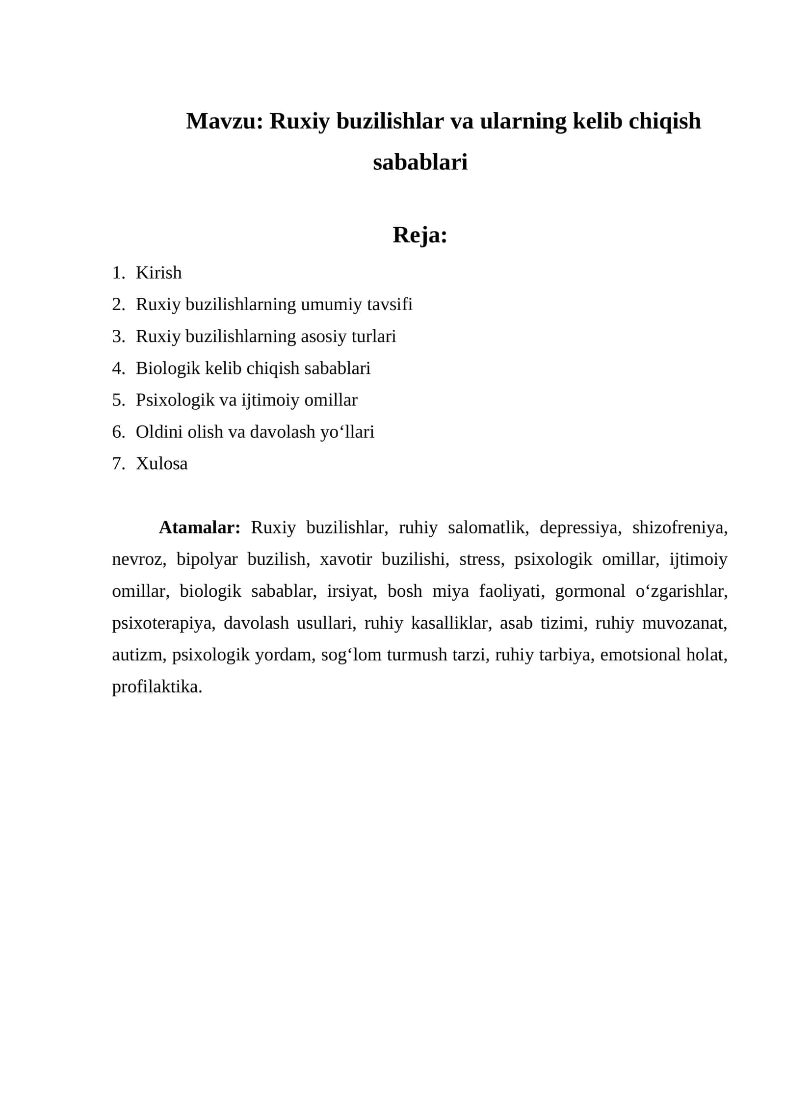 Ruxiy buzilishlar va ularning kelib chiqish sabablari