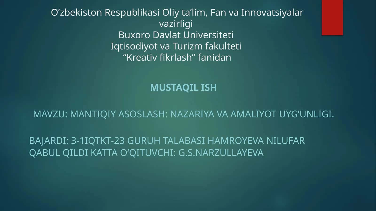 Mantiqiyasoslash:nazariyavaamaliyotuyg’unligi