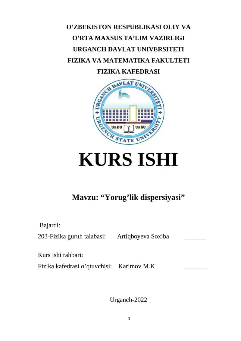 “Yorug’lik dispersiyasi”