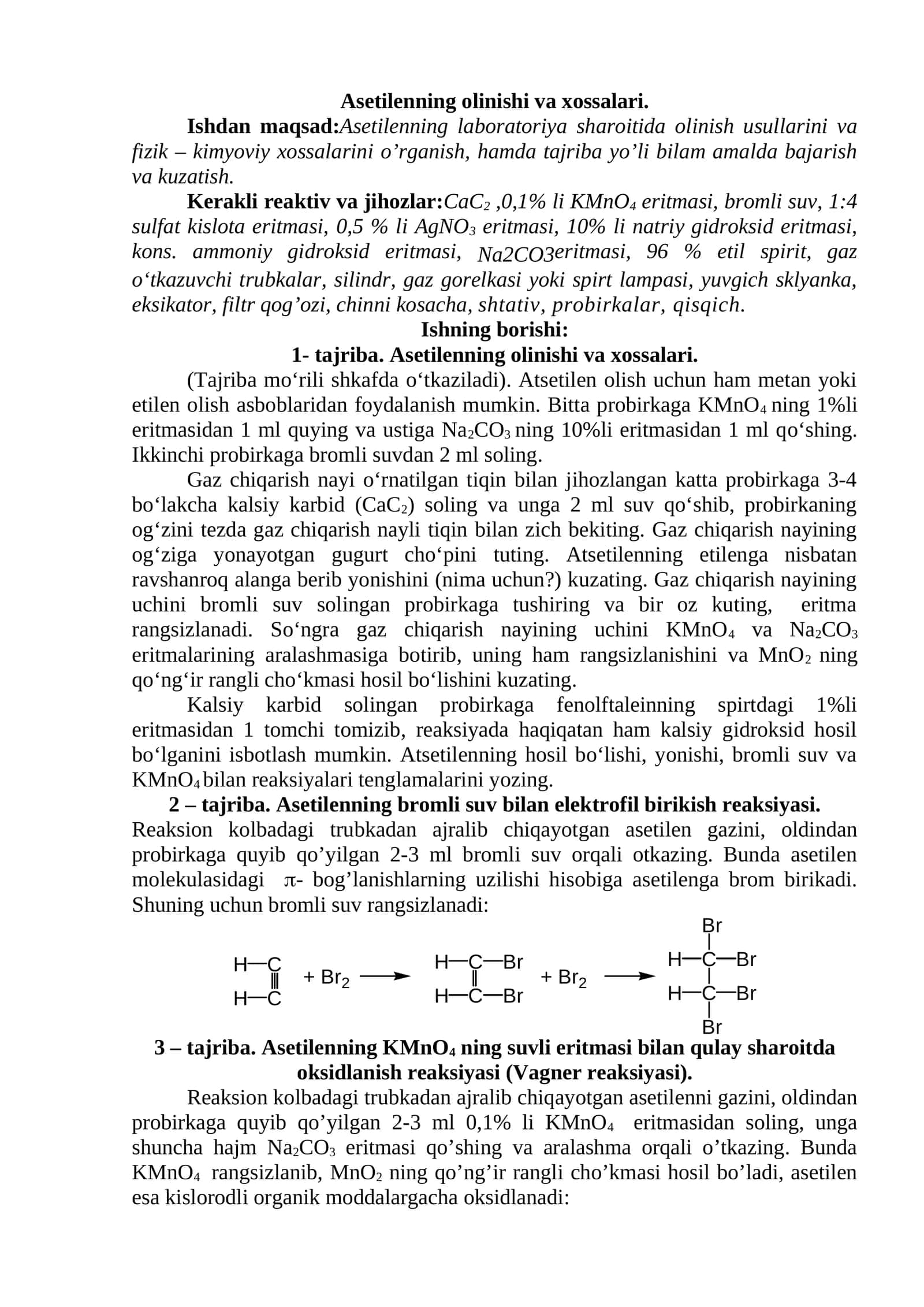 Asetilenning olinishi va xossalari
