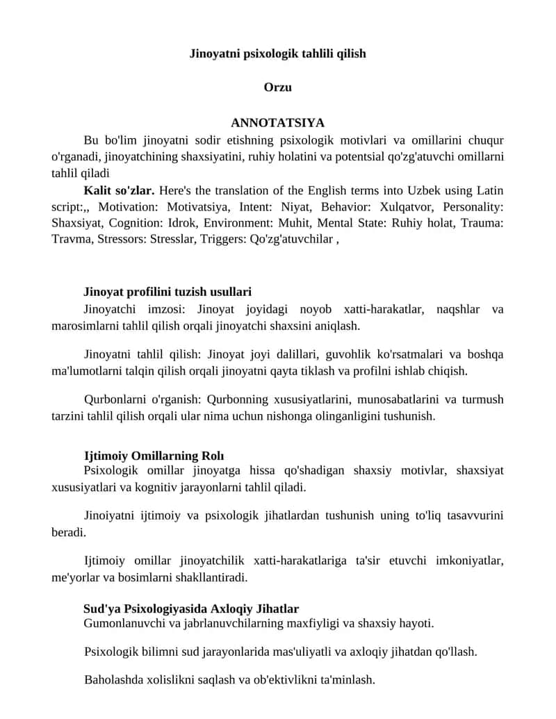 Jinoyatni psixologik tahlili qilish