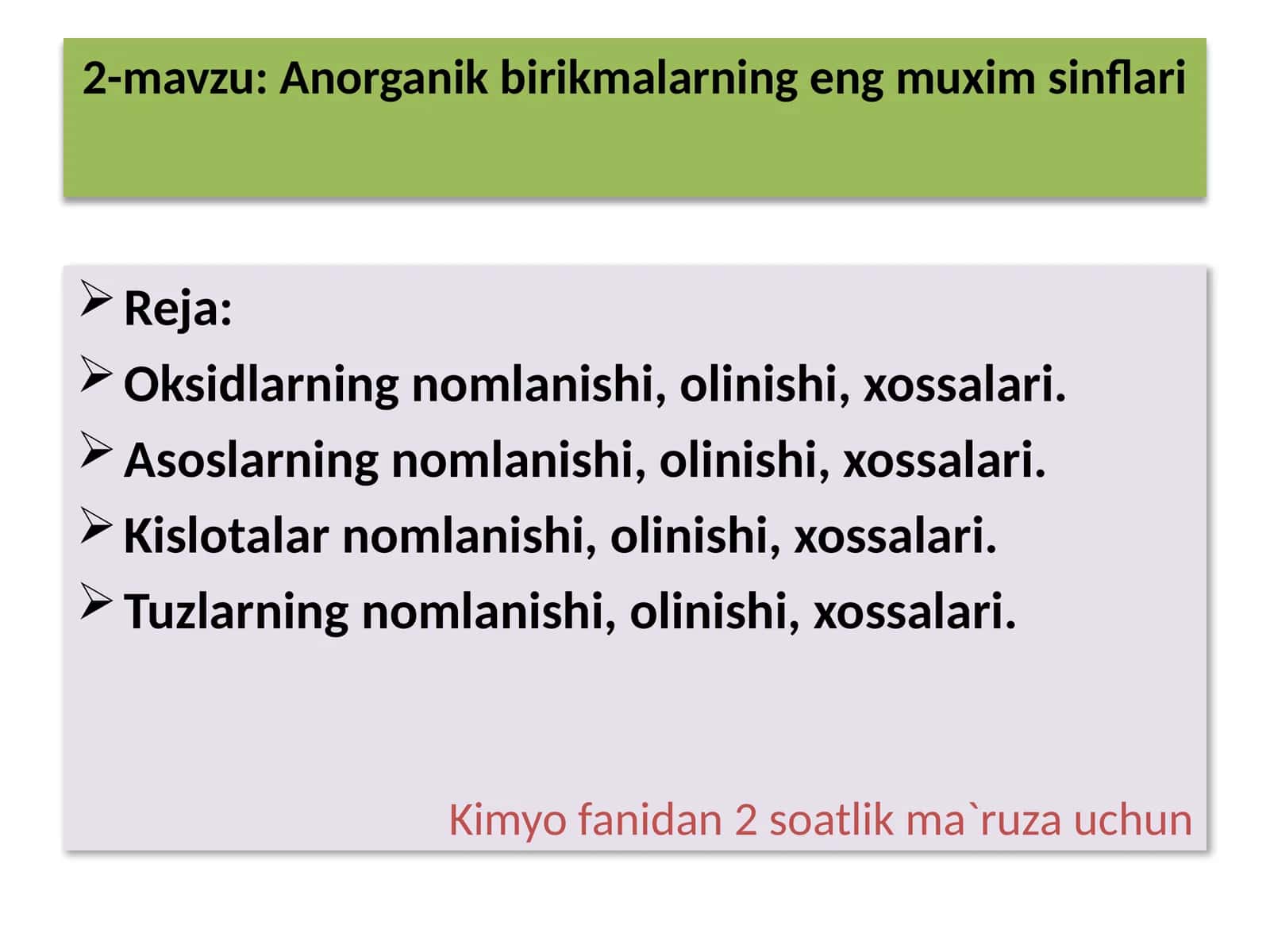Anorganik birikmalarning eng muxim sinflari