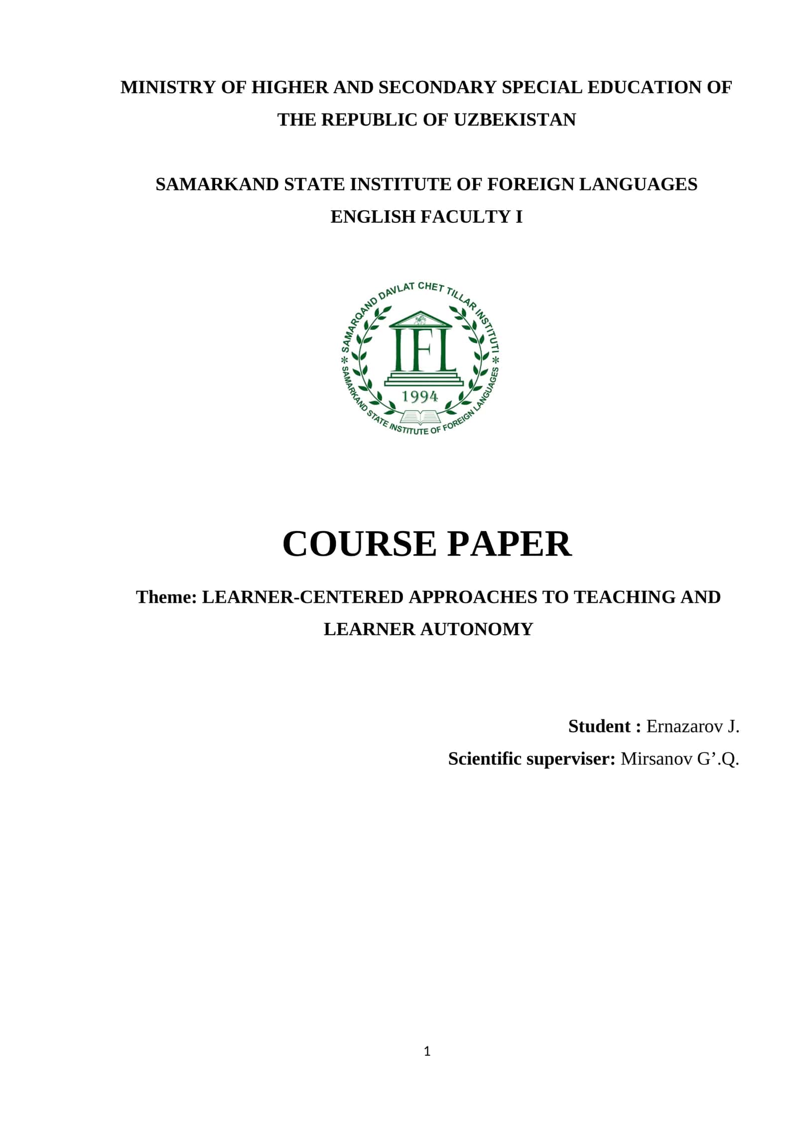 COURSE PAPER