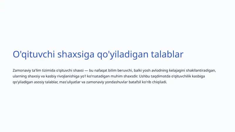 O'qituvchi shaxsiga qo'yiladigan talablar