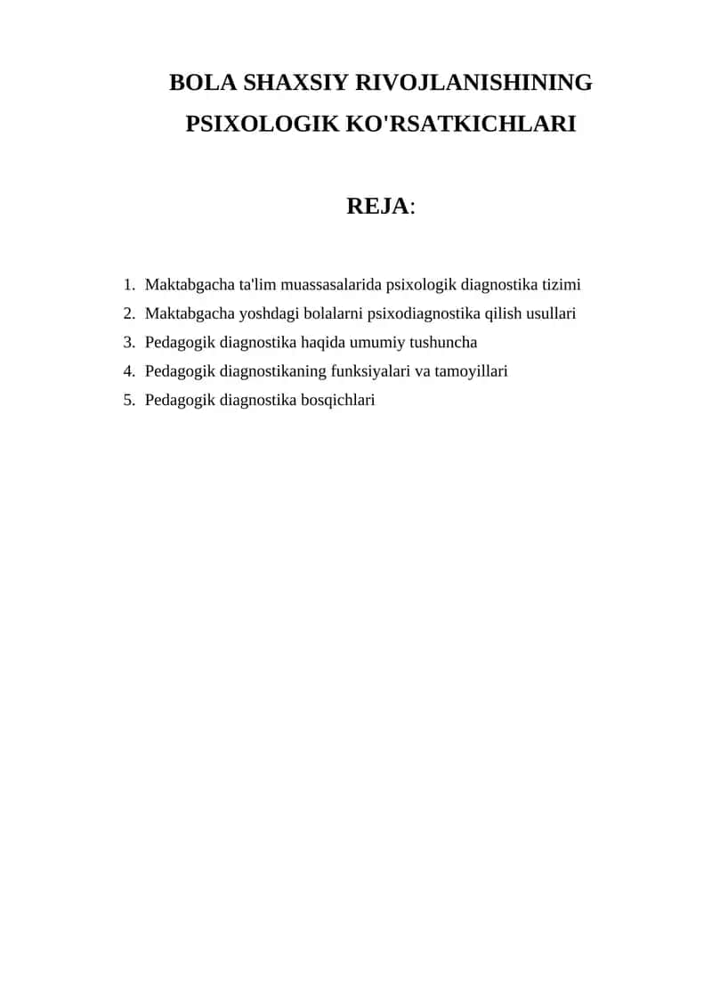 BOLA SHAXSIY RIVOJLANISHINING PSIXOLOGIK KO'RSATKICHLARI