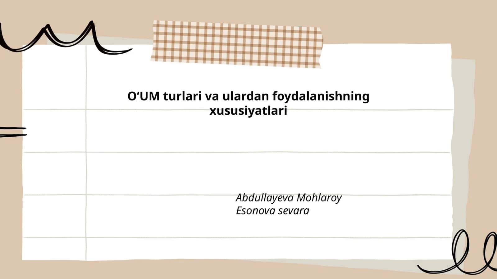 OʻUM turlari va ulardan foydalanishning xususiyatlari