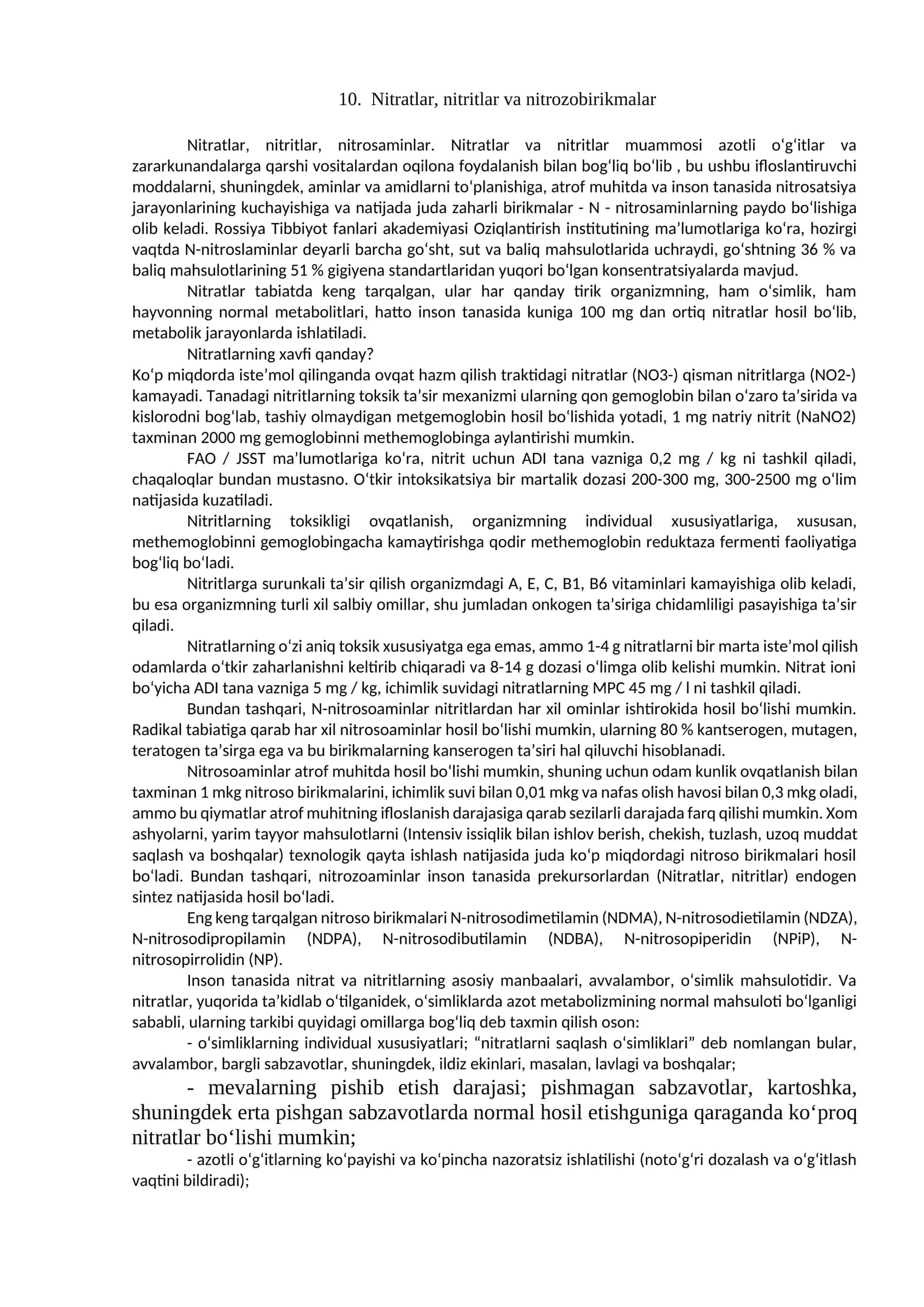 Nitratlar, nitritlar va nitrozobirikmalar