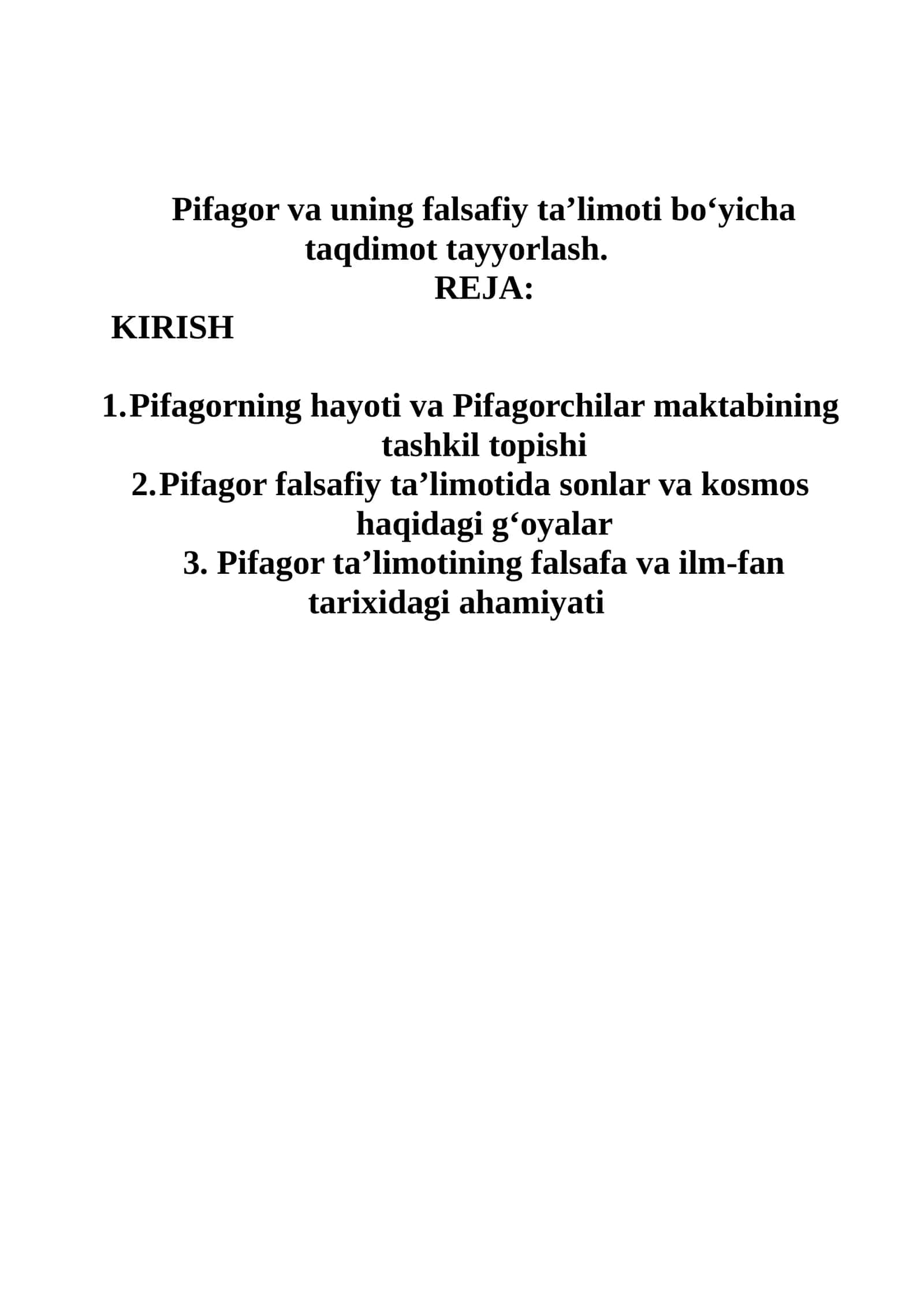 Pifagor va uning falsafiy ta’limoti bo‘yicha taqdimot tayyorlash