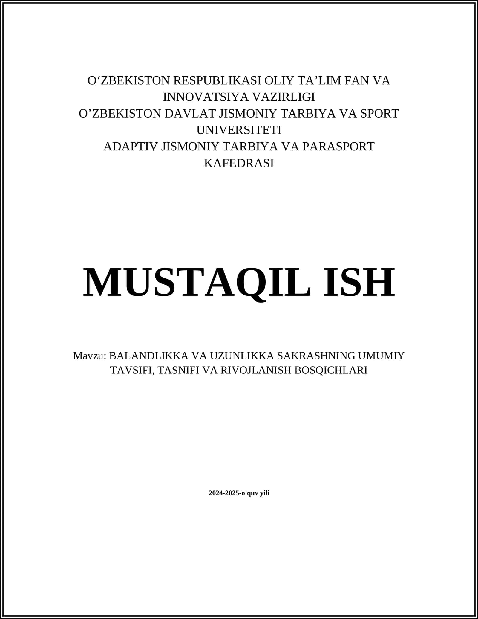 BALANDLIKKA VA UZUNLIKKASAKRASHNING UMUMIY TAVSIFI, TASNIFI VA RIVOJLANISH BOSQICHLARI