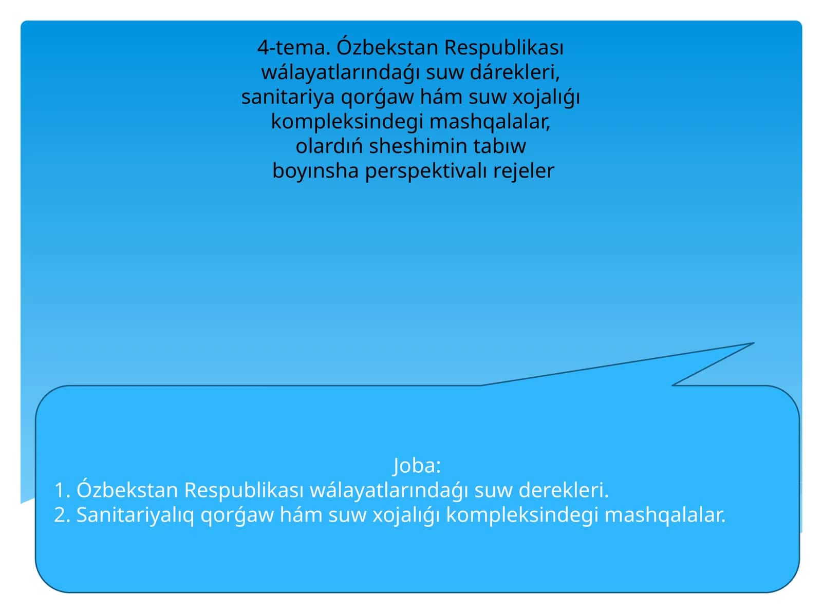 Sanitariyalıq qorǵaw hám suw xojalıǵı kompleksindegi mashqalar