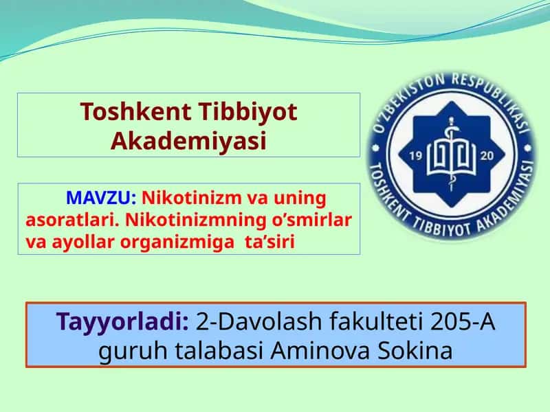 Nikotinizm va uning asoratlari