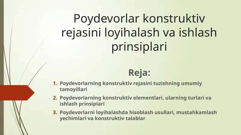 Poydevorlar konstruktiv rejasini loyihalash va ishlash prinsiplari