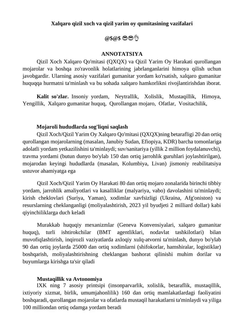 Qizil Xoch va Qizil Yarim Oy Qumitasining vazifalari