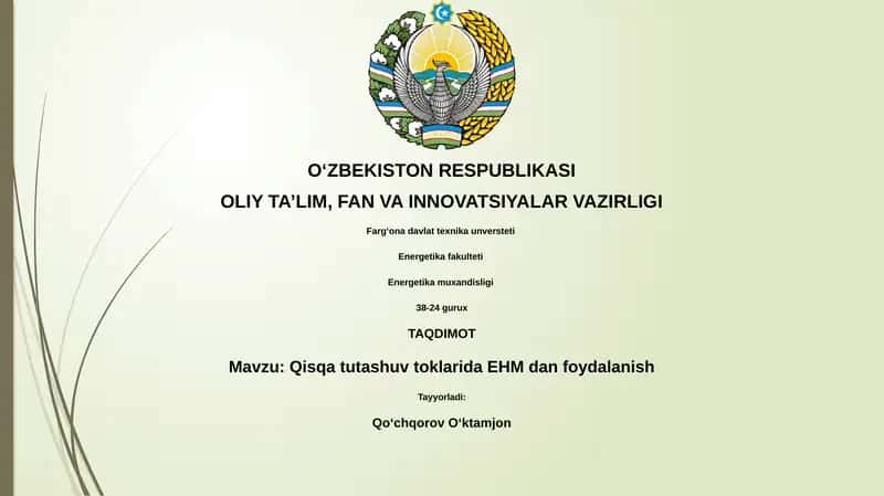 Qisqa tutashuv toklarida EHM dan foydalanish