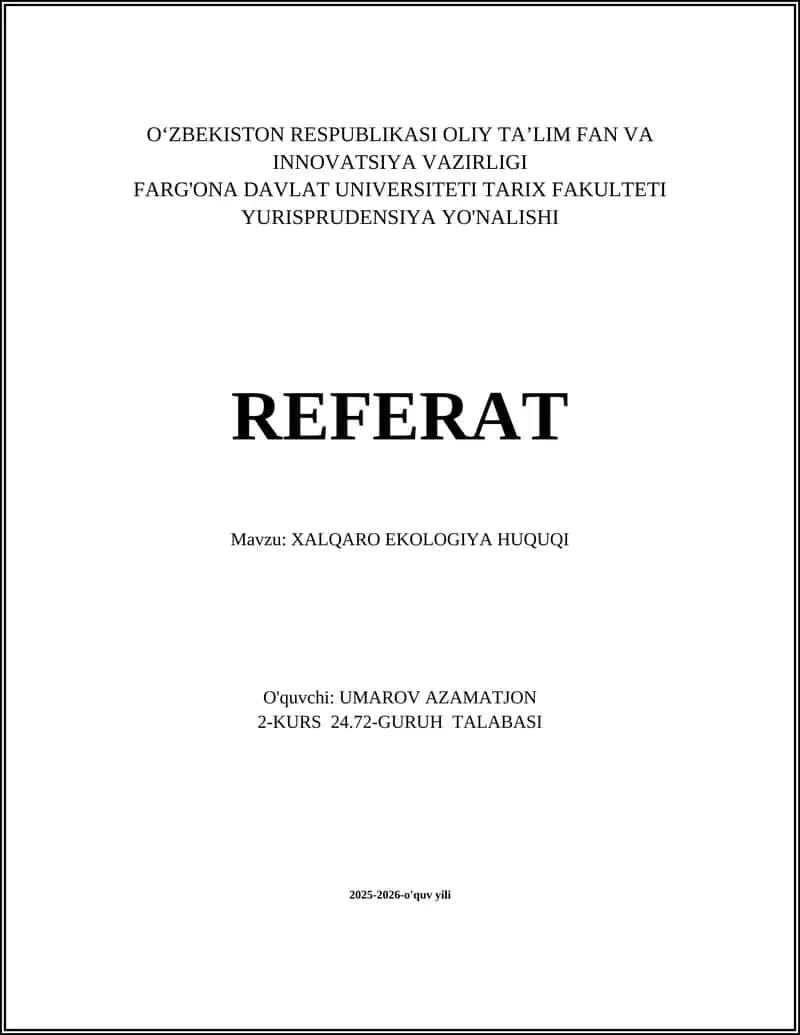XALQARO EKOLOGIYA HUQUQI REFERAT