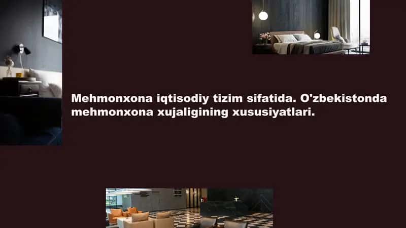 Mehmonxona iqtisodiy tizim sifatida. O'zbekistonda mehmonxona xujaligining xususiyatlari.