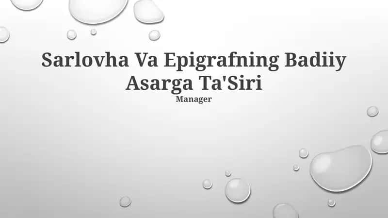 Sarlovha Va Epigrafning Badiiy Asarga Ta'Siri