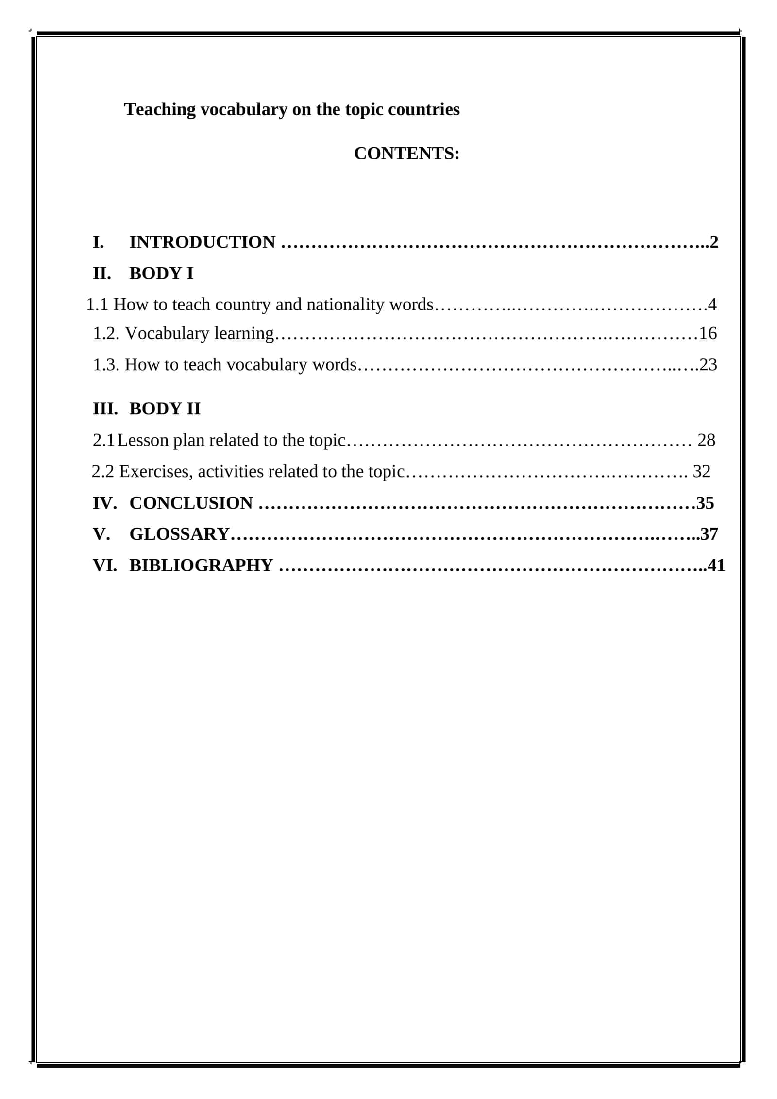 Teaching vocabulary on the topic countries