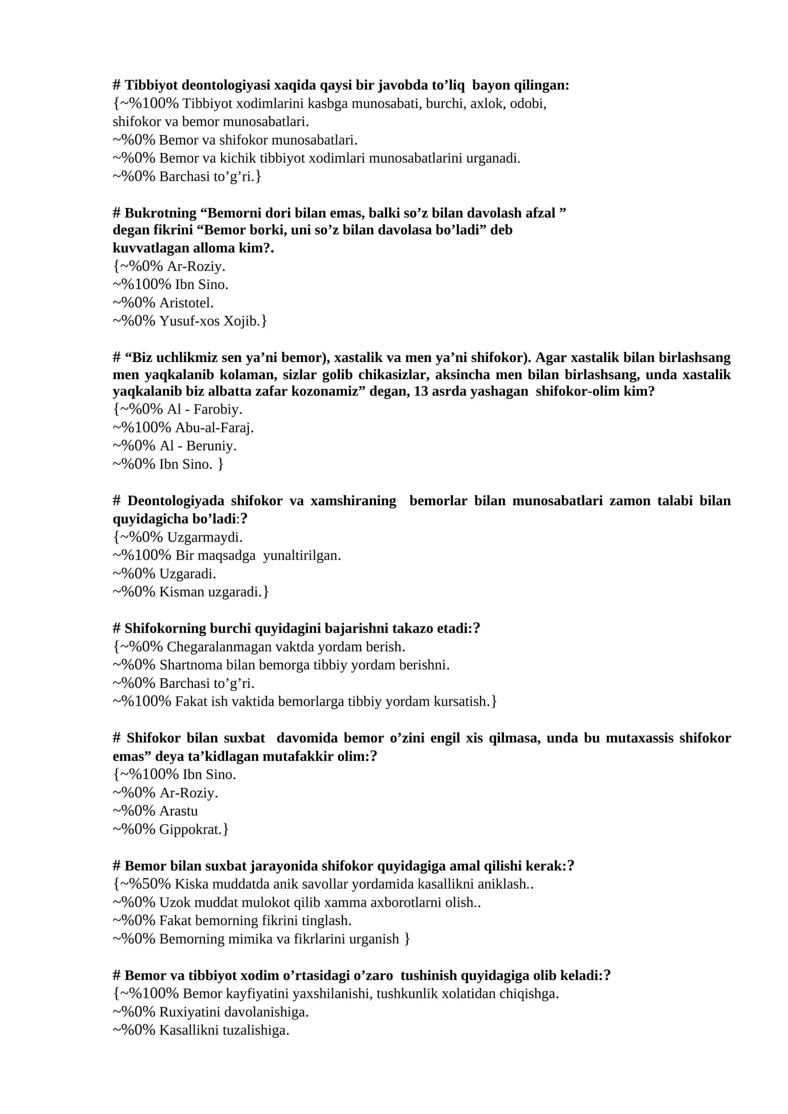 Tibbiyot deontologiyasi xaqida javob