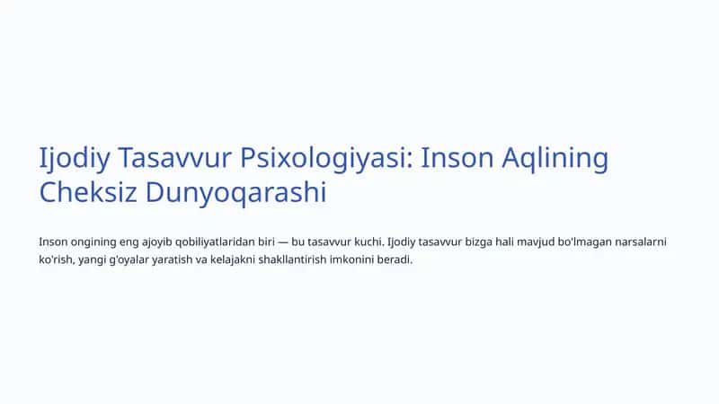 Ijodiy Tasavvur Psixologiyasi