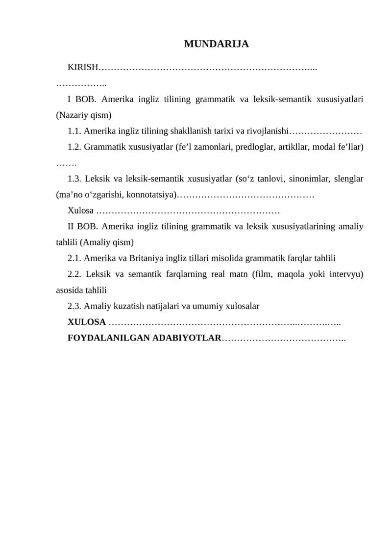 Amerika ingliz tilining grammatik va leksik-semantik xususiyatlari