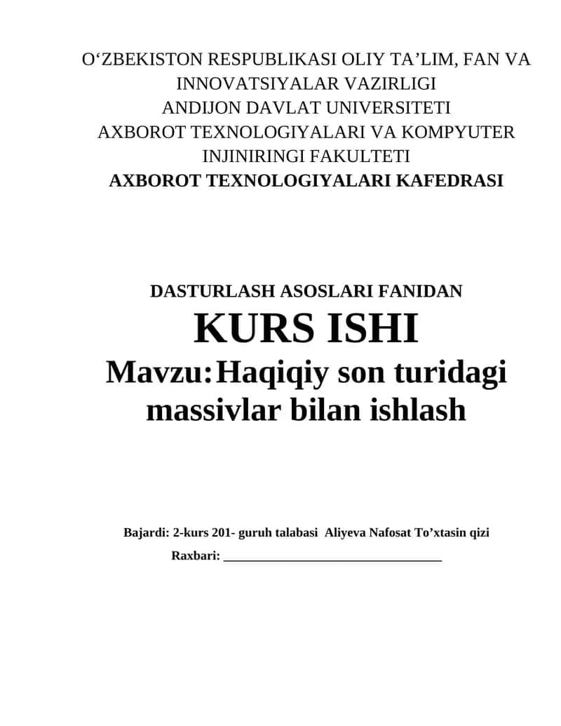 Haqiqiy son turidagi massivlar bilan ishlash
