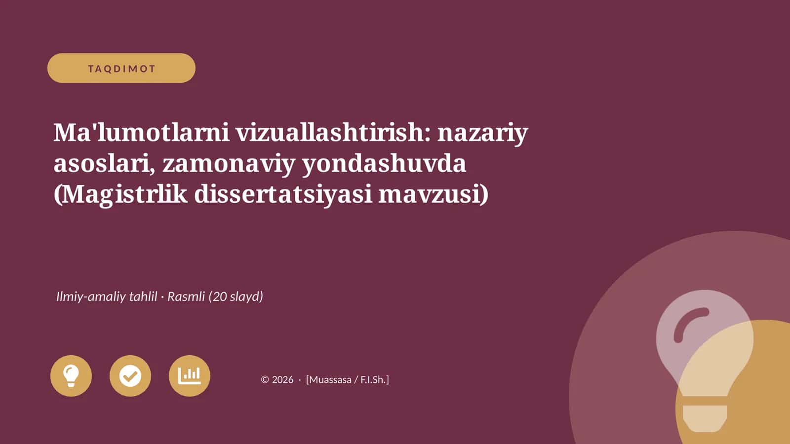 Ma'lumotlarni vizuallashtirish: nazariy asoslari, zamonaviy yondashuvda (Magistrlik dissertatsiyasi mavzusi)