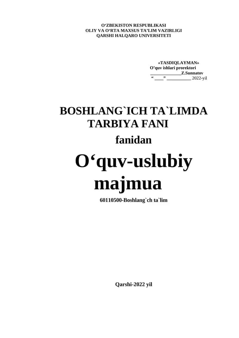 BOSHLANG`ICH TA`LIMDA TARBIYA FANI