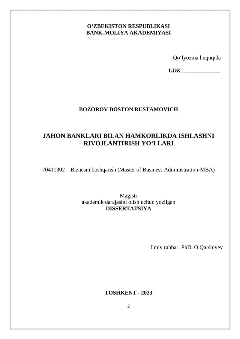 JAHON BANKLARI BILAN HAMKORLIKDA ISHLASHNI RIVOJLANTIRISH YO‘LLARI