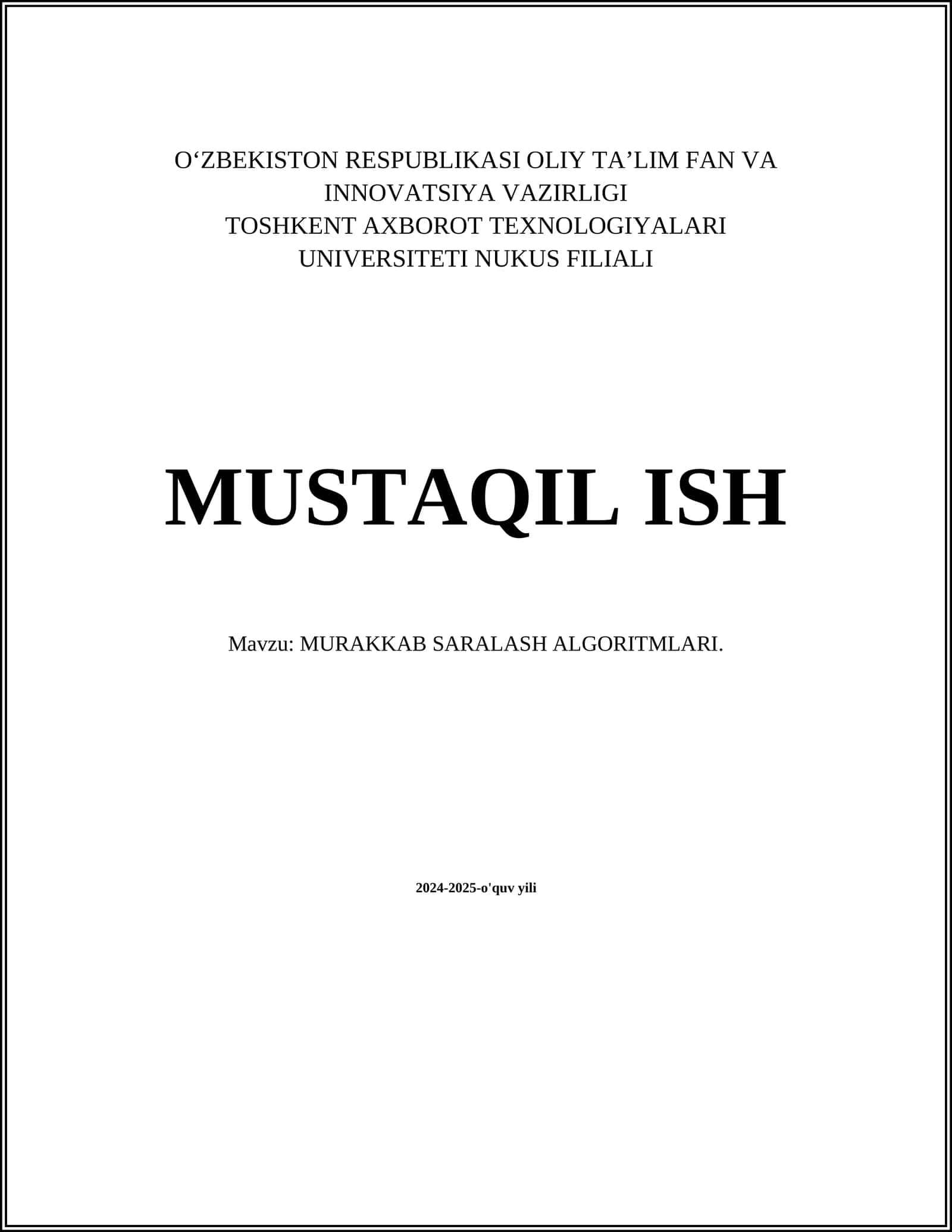 MURAKKAB SARALASH ALGORITMLARI