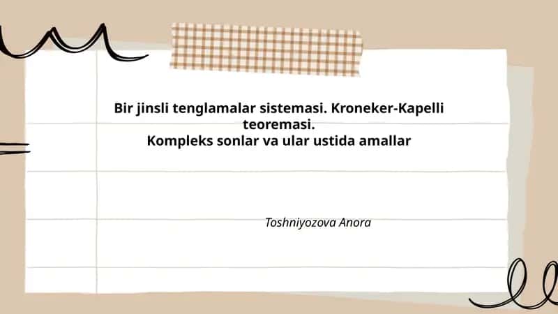 Bir jinsli tenglamalar sistemasi. Kroneker-Kapelli teoremasi