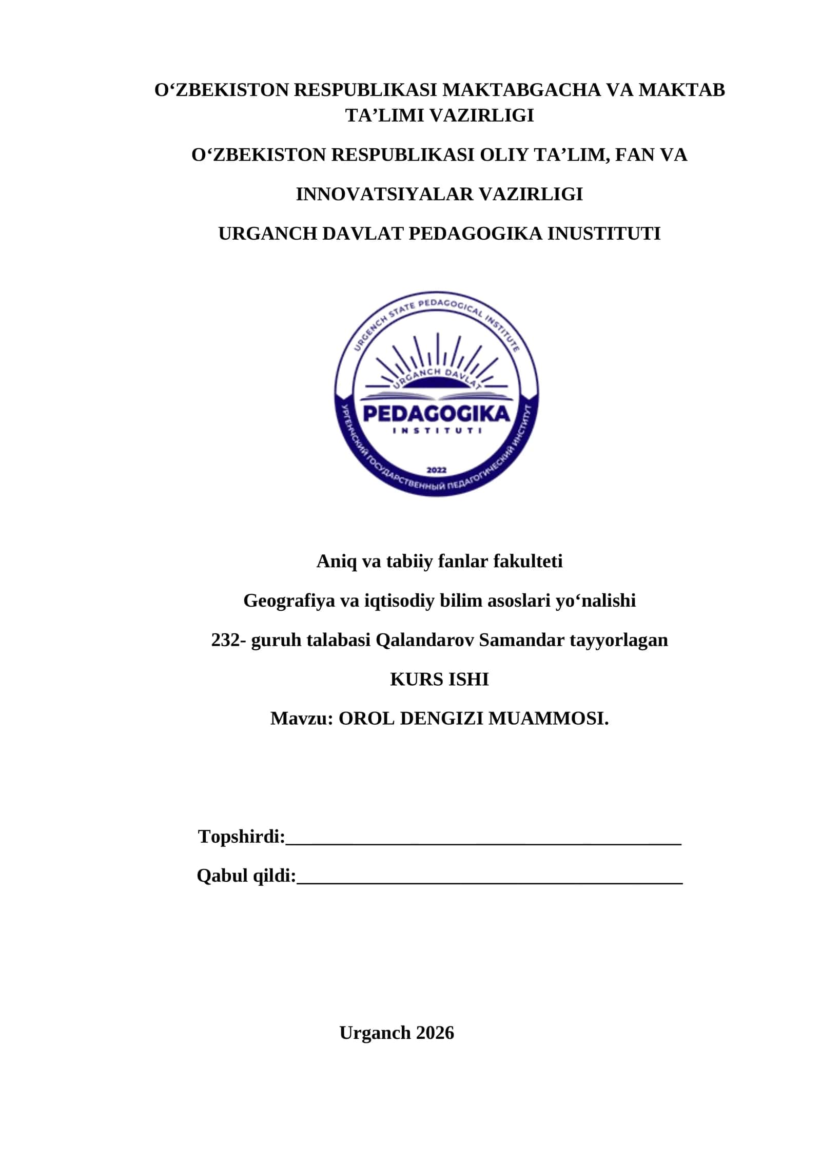 OROL DENGIZI MUAMMOSI
