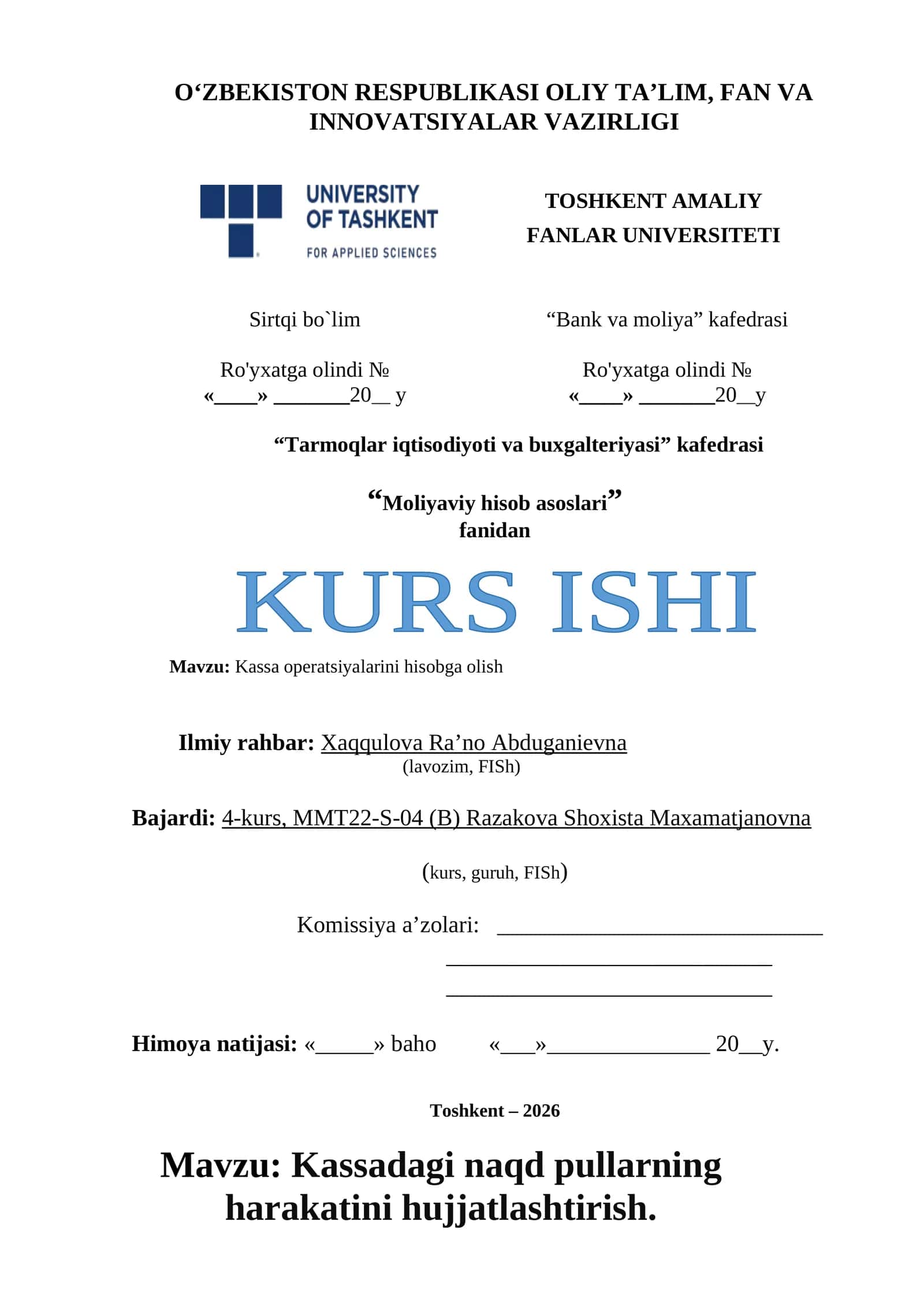 Kassa operatsiyalarini hisobga olish