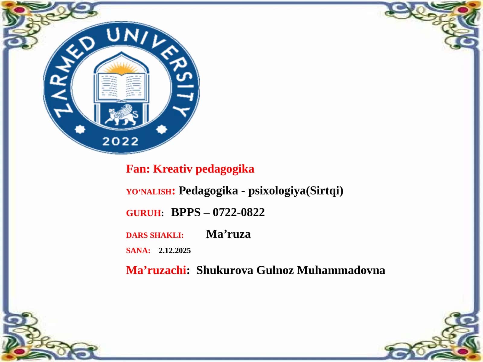 Resurslarni tahlil qilish algoritmi. Pedagogik-psixologik inersiya. Umumtaʼlim maktablarida tarbiya fanini oʻqitishda kreativ yondashuv. Oʻquv topshiriqlarini ishlab chiqishga kreativ yondashuv