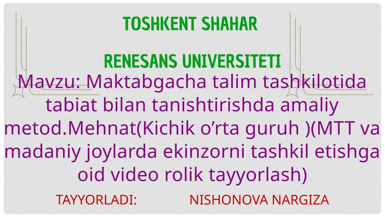 Maktabgacha ta'lim tashkilotida tabiat bilan tanishtirishda amaliy metodlar