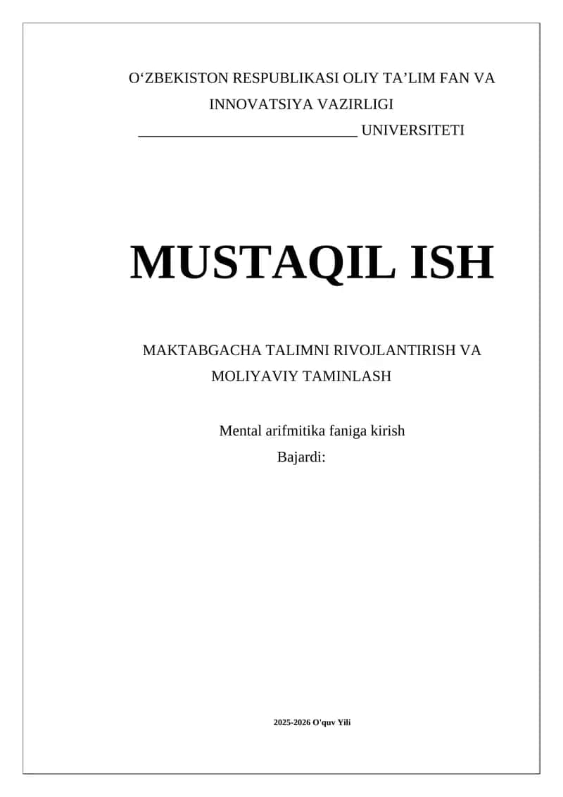 Maktabgacha talimning rivojlanishi va moliyaviy taminlash