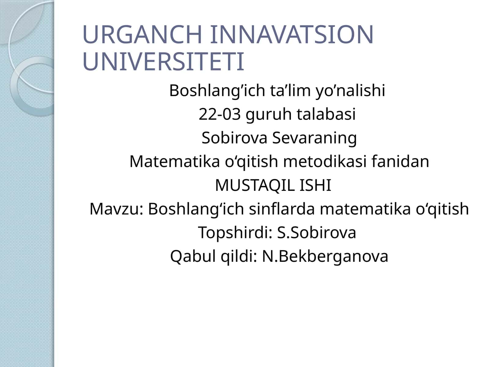 Boshlang’ich sinflar matematikasi darslari