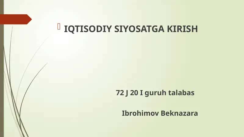 Davlatning Tashqi Iqtisodiy Siyosati