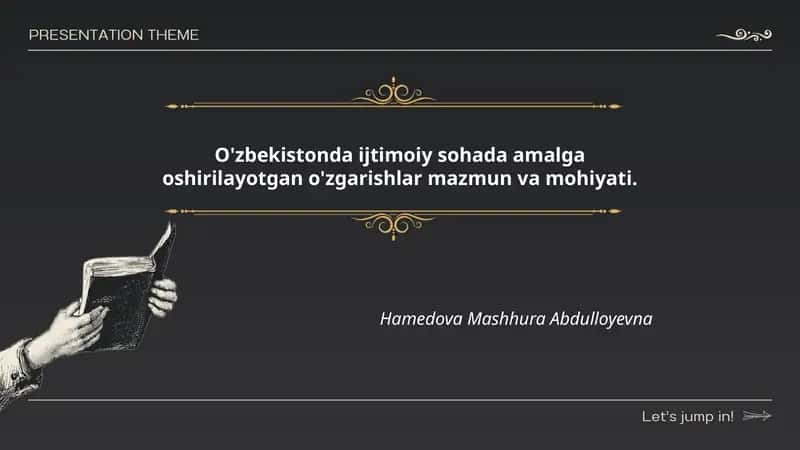 O'zbekistonda ijtimoiy sohada amalga oshirilayotgan o'zgarishlar mazmun va mohiyati
