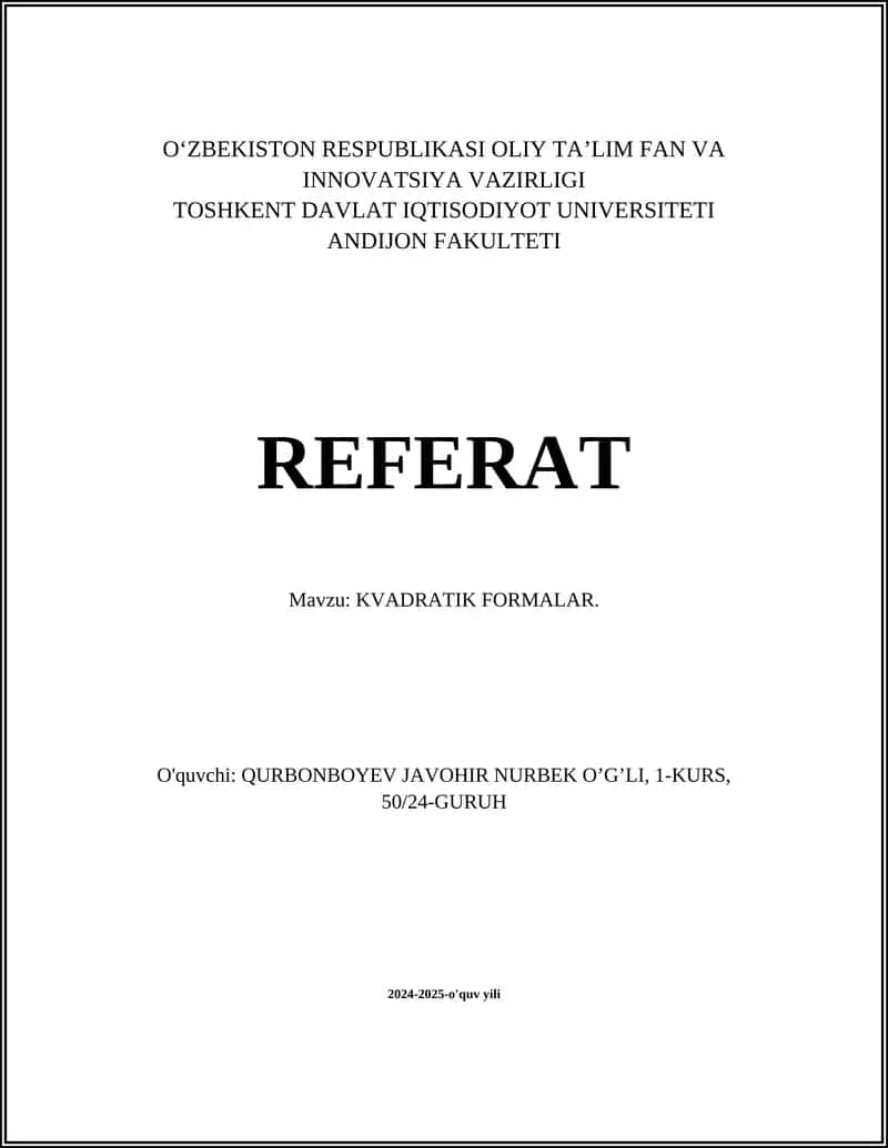 KVADRATIK FORMALAR