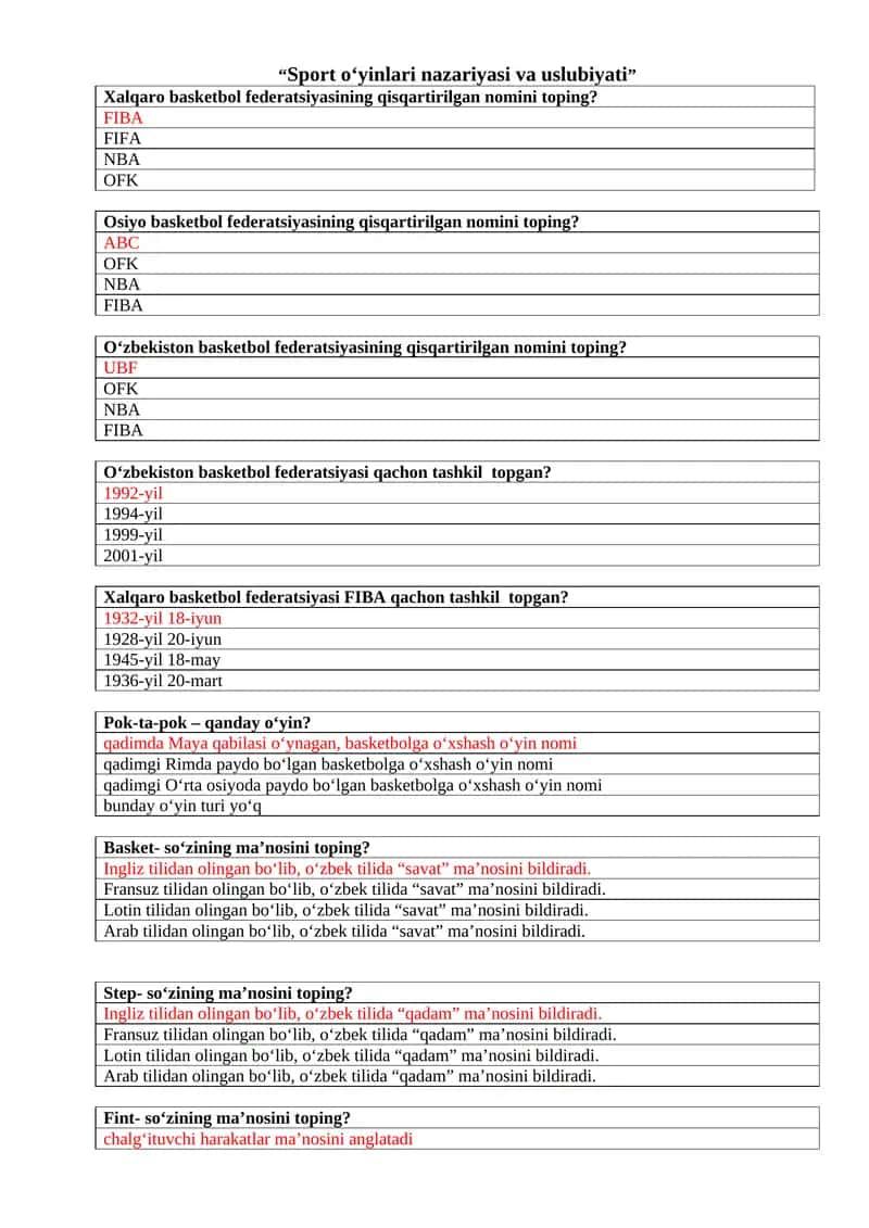 Sport o‘yinlari nazariyasi va uslubiyati
