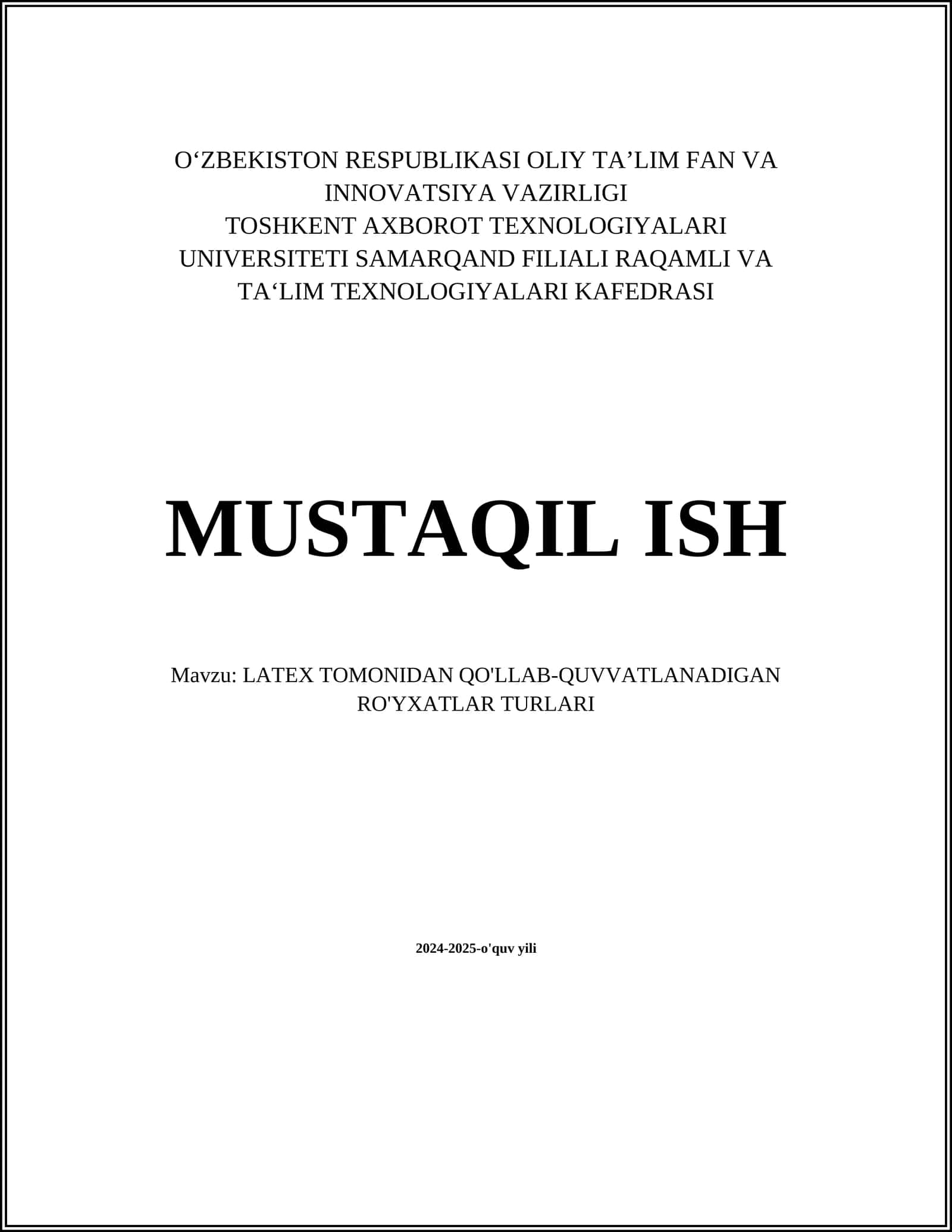 LATEX TOMONIDAN QO'LLAB-QUVVATLANADIGAN RO'YXATLAR TURLARI