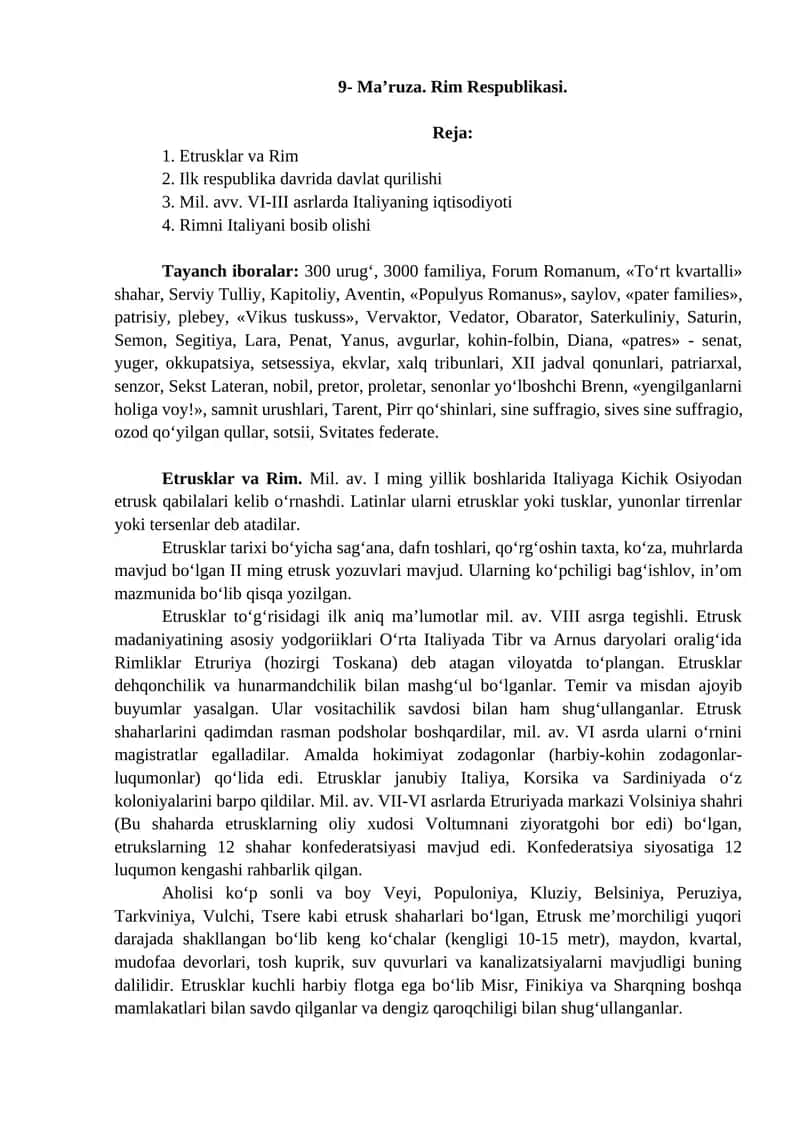 Etrusklar va Rim Respublikasi