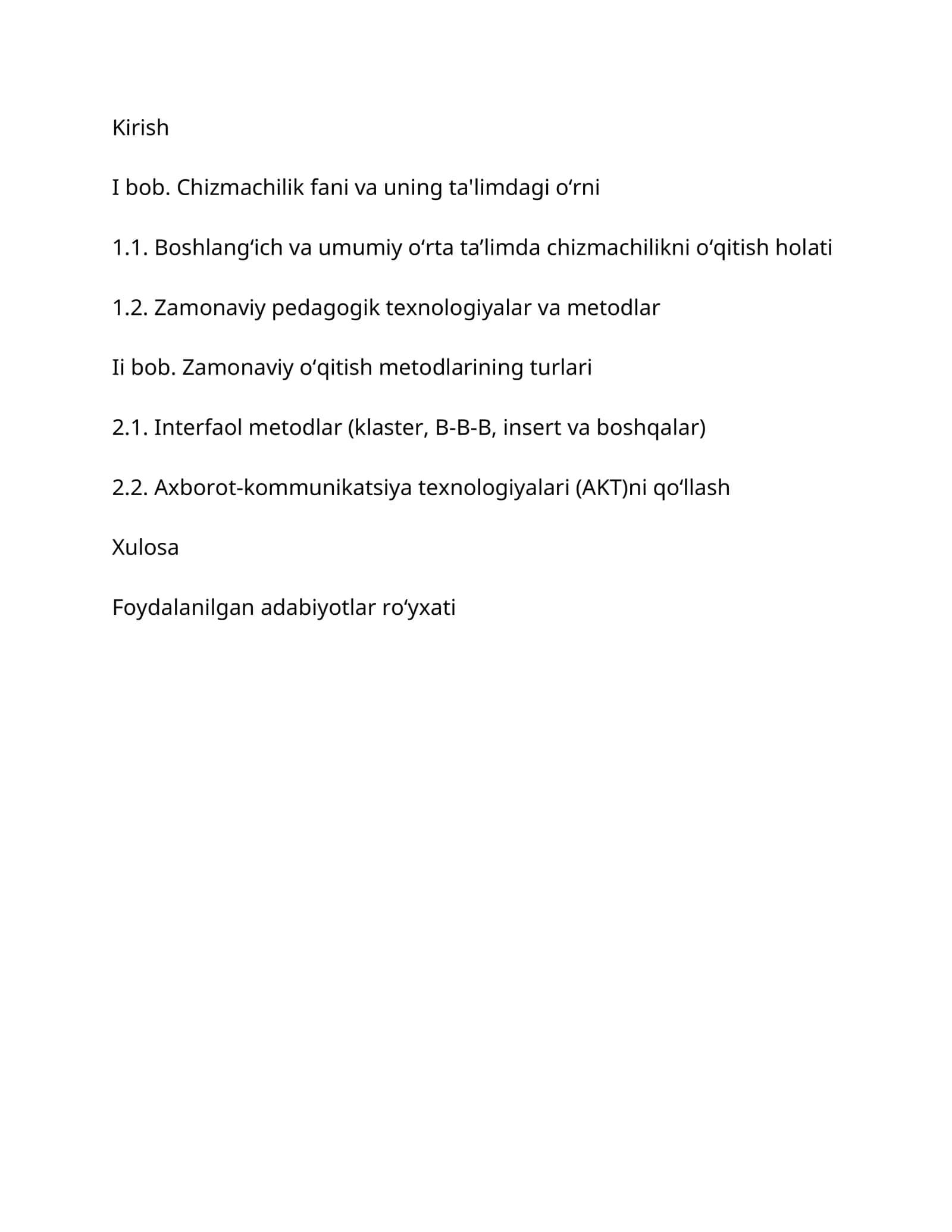 Chizmachilik fani va uning ta'limdagi o‘rni