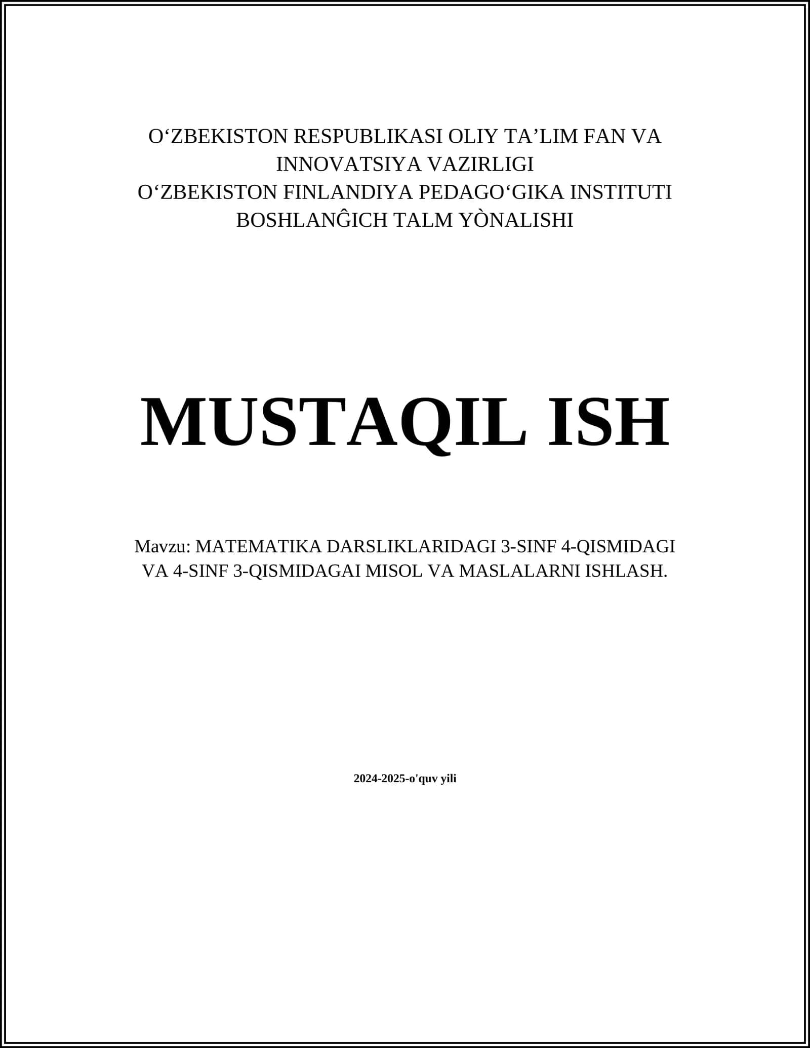 MATEMATIKA DARSLIKLARIDAGI 3-SINF 4-QISMIDAGI VA 4-SINF 3-QISMIDAGAI MISOL VA MASLALARNI ISHLASH